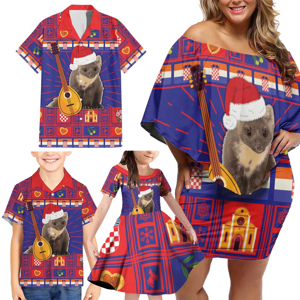 Croatia Christmas Family Matching Off Shoulder Short Dress and Hawaiian Shirt Kuna Zlatica Merry Xmas - Wonder Print Shop