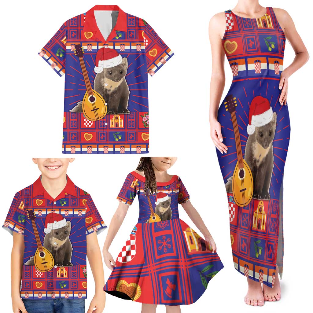 Croatia Christmas Family Matching Tank Maxi Dress and Hawaiian Shirt Kuna Zlatica Merry Xmas - Wonder Print Shop