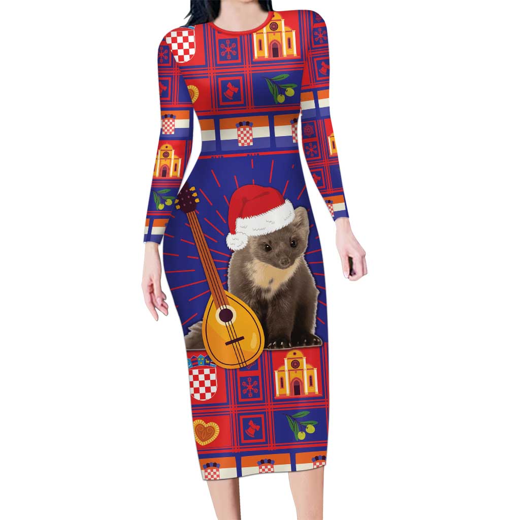 Croatia Christmas Long Sleeve Bodycon Dress Kuna Zlatica Merry Xmas