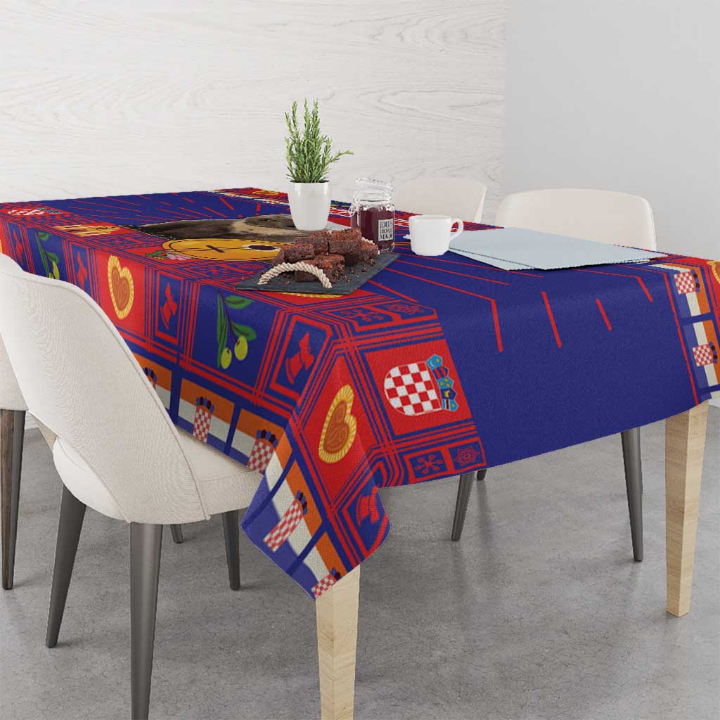 Christmas tablecloth corner with blue red check and heart patchwork design