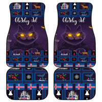 Purple Christmas car mat set, four pieces, with Yule cat and 'Oledig Jol' text