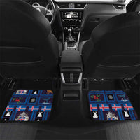Purple Christmas car floor mats set with glowing Yule cat and Nordic flag border