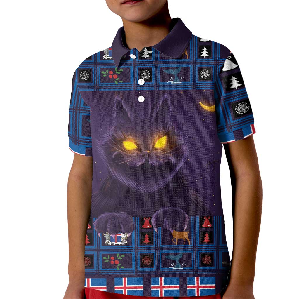 Iceland Christmas Kid Polo Shirt Yule Cat Christmas Lightning Art - Wonder Print Shop