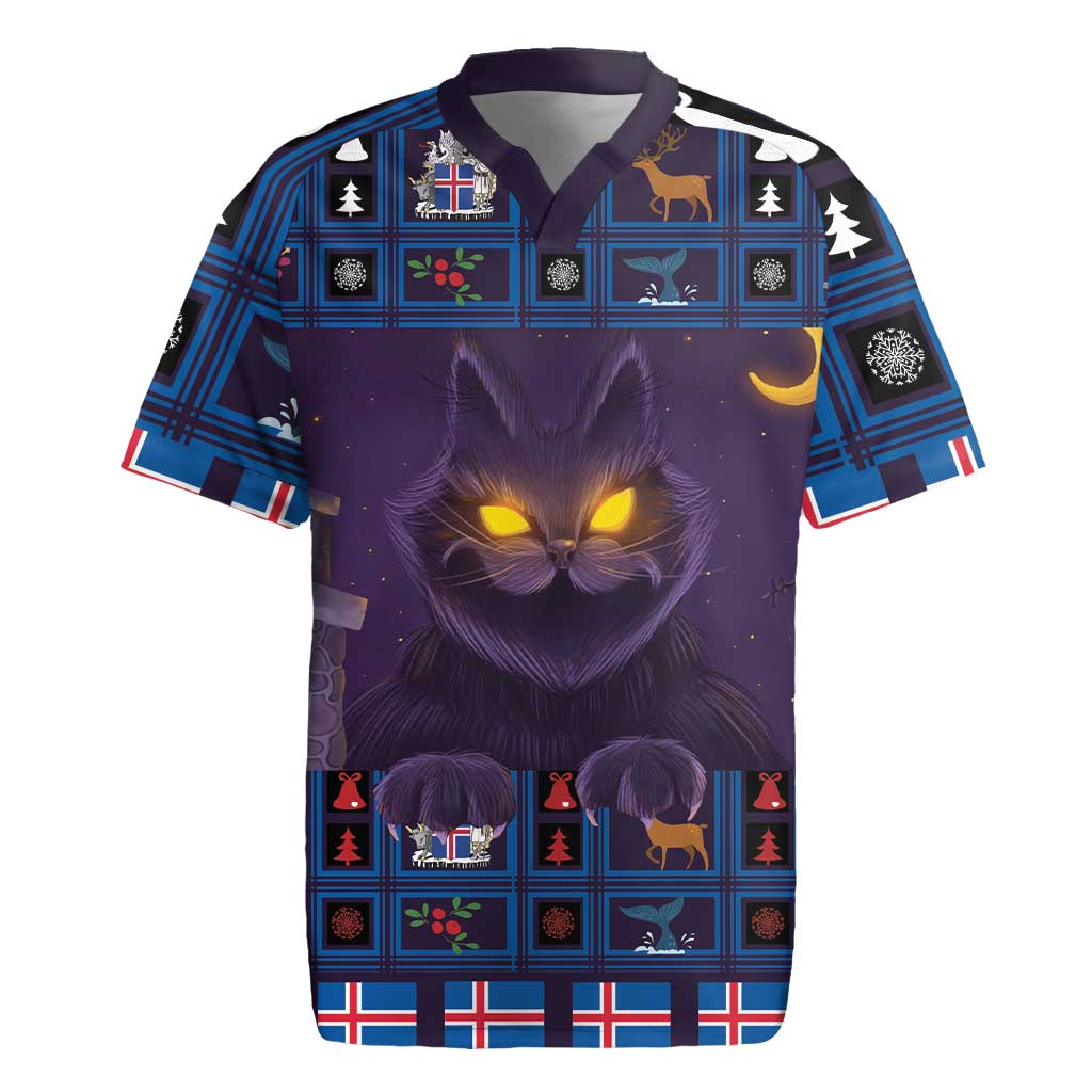 Iceland Christmas Rugby Jersey Yule Cat Christmas Lightning Art