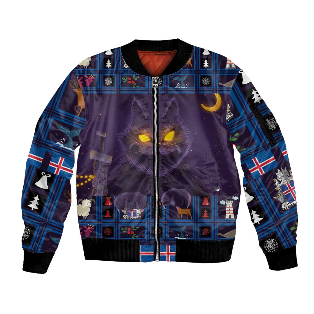 Iceland Christmas Sleeve Zip Bomber Jacket Yule Cat Christmas Lightning Art