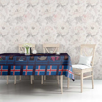 Christmas tablecloth in purple and blue with plaid border and festive cat theme