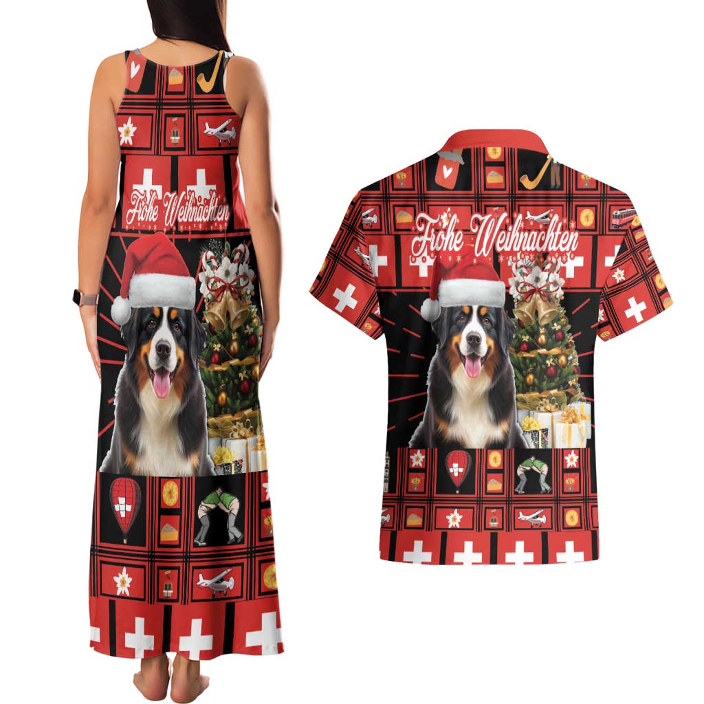 Merry Christmas Bernese Mountain Dog Couples Matching Tank Maxi Dress and Hawaiian Shirt Switzerland Symbols - Lightning Art - Wonder Print Shop