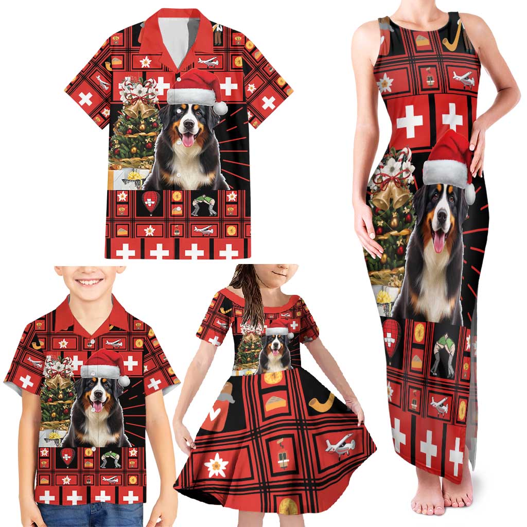 Merry Christmas Bernese Mountain Dog Family Matching Tank Maxi Dress and Hawaiian Shirt Switzerland Symbols - Lightning Art - Wonder Print Shop