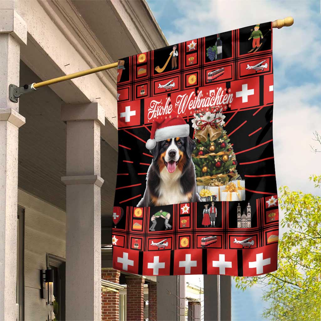 Merry Christmas Bernese Mountain Dog Garden Flag Switzerland Symbols - Lightning Art - Wonder Print Shop