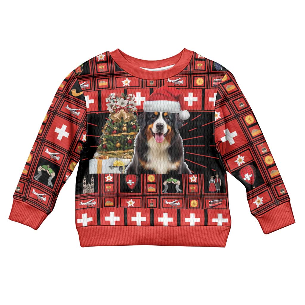 Merry Christmas Bernese Mountain Dog Kid Ugly Christmas Sweater Switzerland Symbols - Lightning Art - Wonder Print Shop