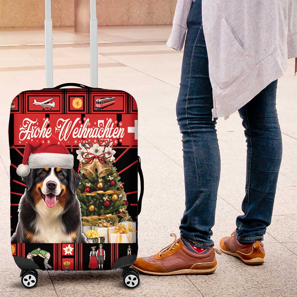 Merry Christmas Bernese Mountain Dog Luggage Cover Switzerland Symbols - Lightning Art - Wonder Print Shop