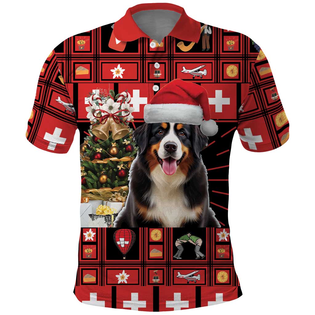 Merry Christmas Bernese Mountain Dog Polo Shirt Switzerland Symbols - Lightning Art - Wonder Print Shop