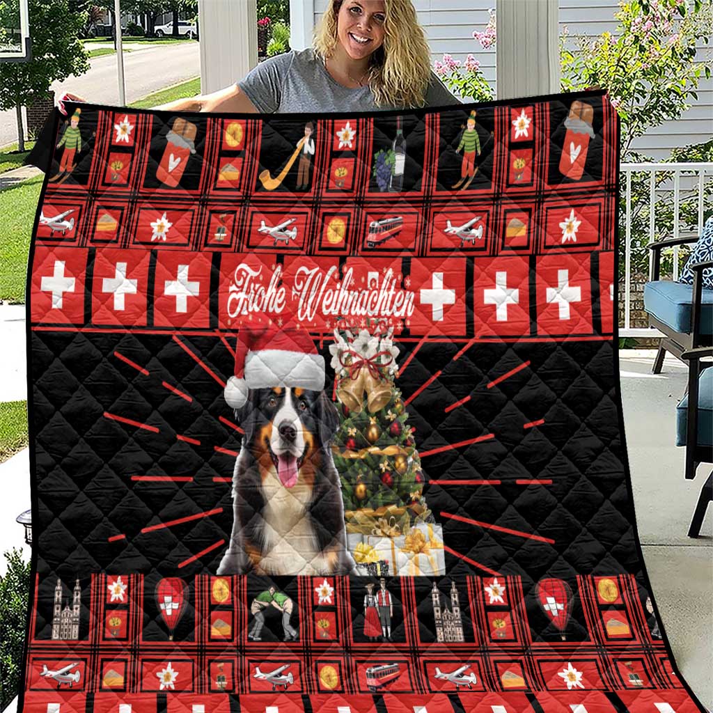 Merry Christmas Bernese Mountain Dog Quilt Switzerland Symbols - Lightning Art