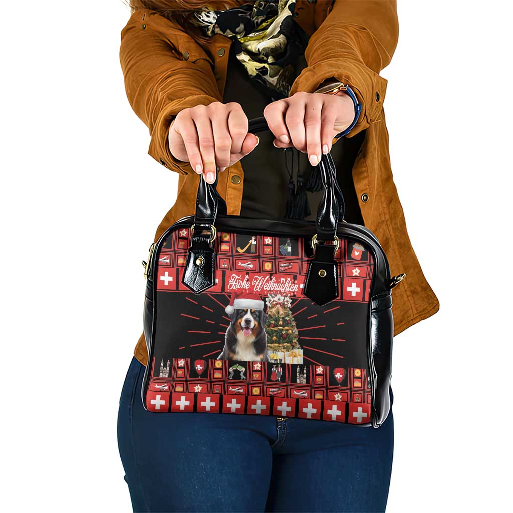 Merry Christmas Bernese Mountain Dog Shoulder Handbag Switzerland Symbols - Lightning Art