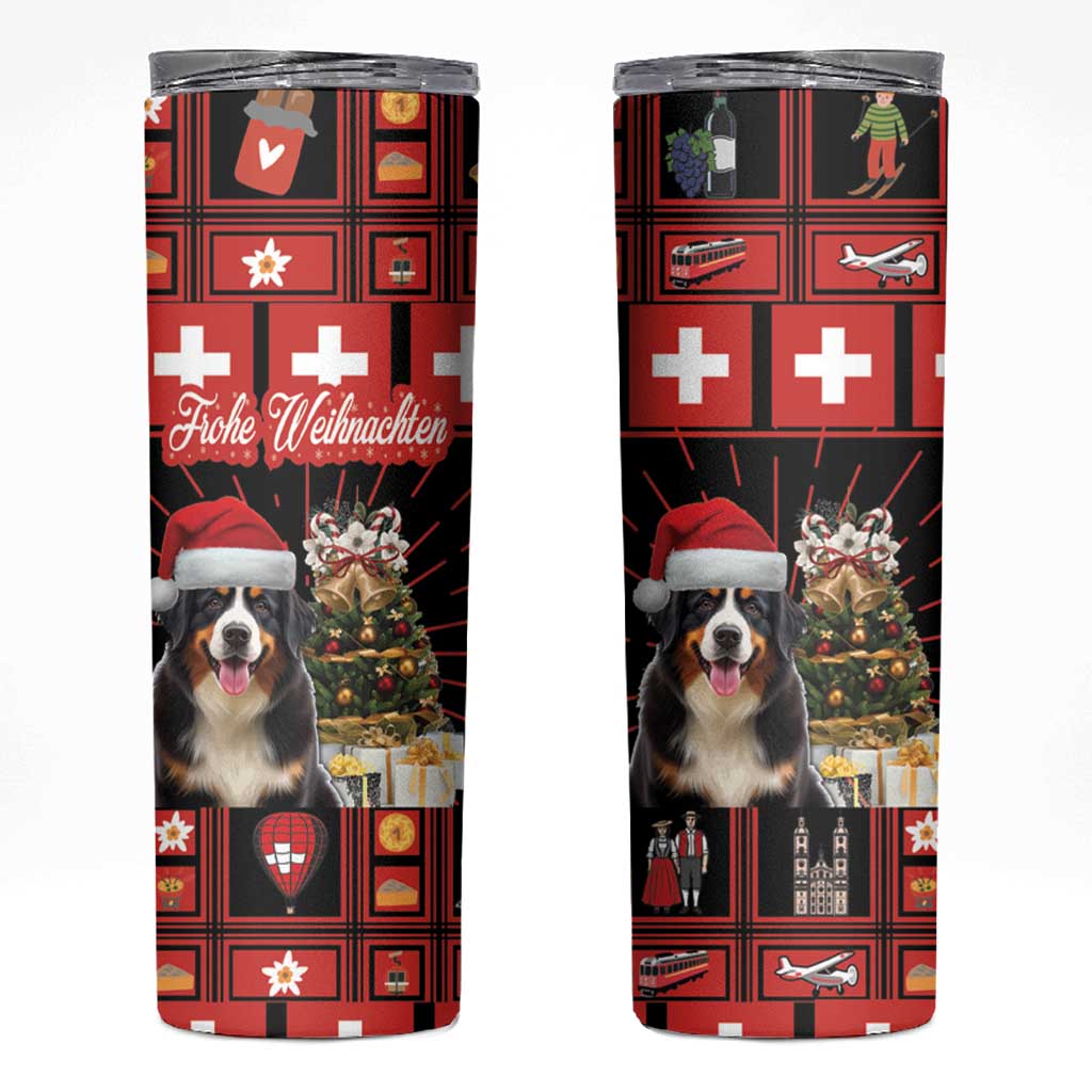 Merry Christmas Bernese Mountain Dog Skinny Tumbler Switzerland Symbols - Lightning Art