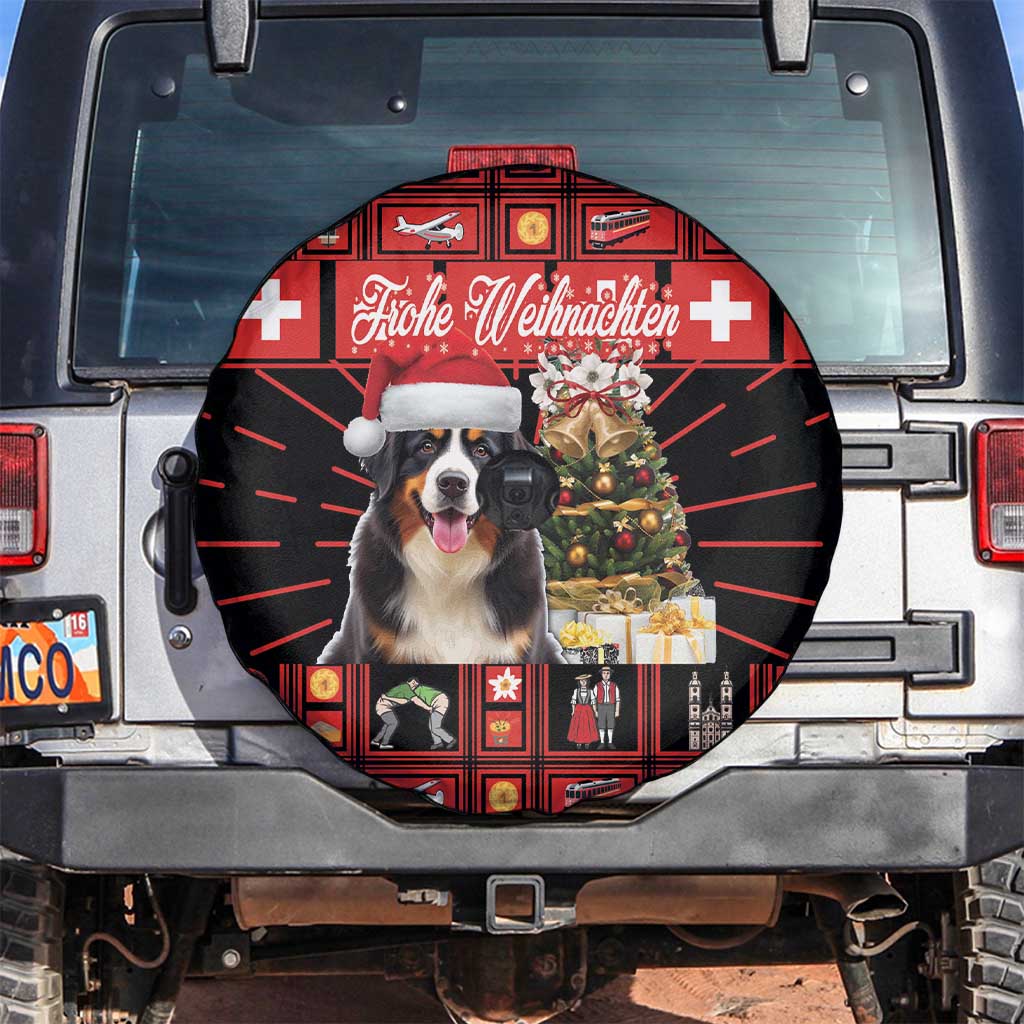 Merry Christmas Bernese Mountain Dog Spare Tire Cover Switzerland Symbols - Lightning Art