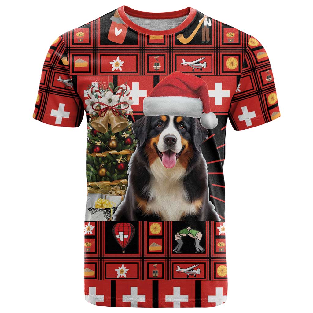 Merry Christmas Bernese Mountain Dog T Shirt Switzerland Symbols - Lightning Art