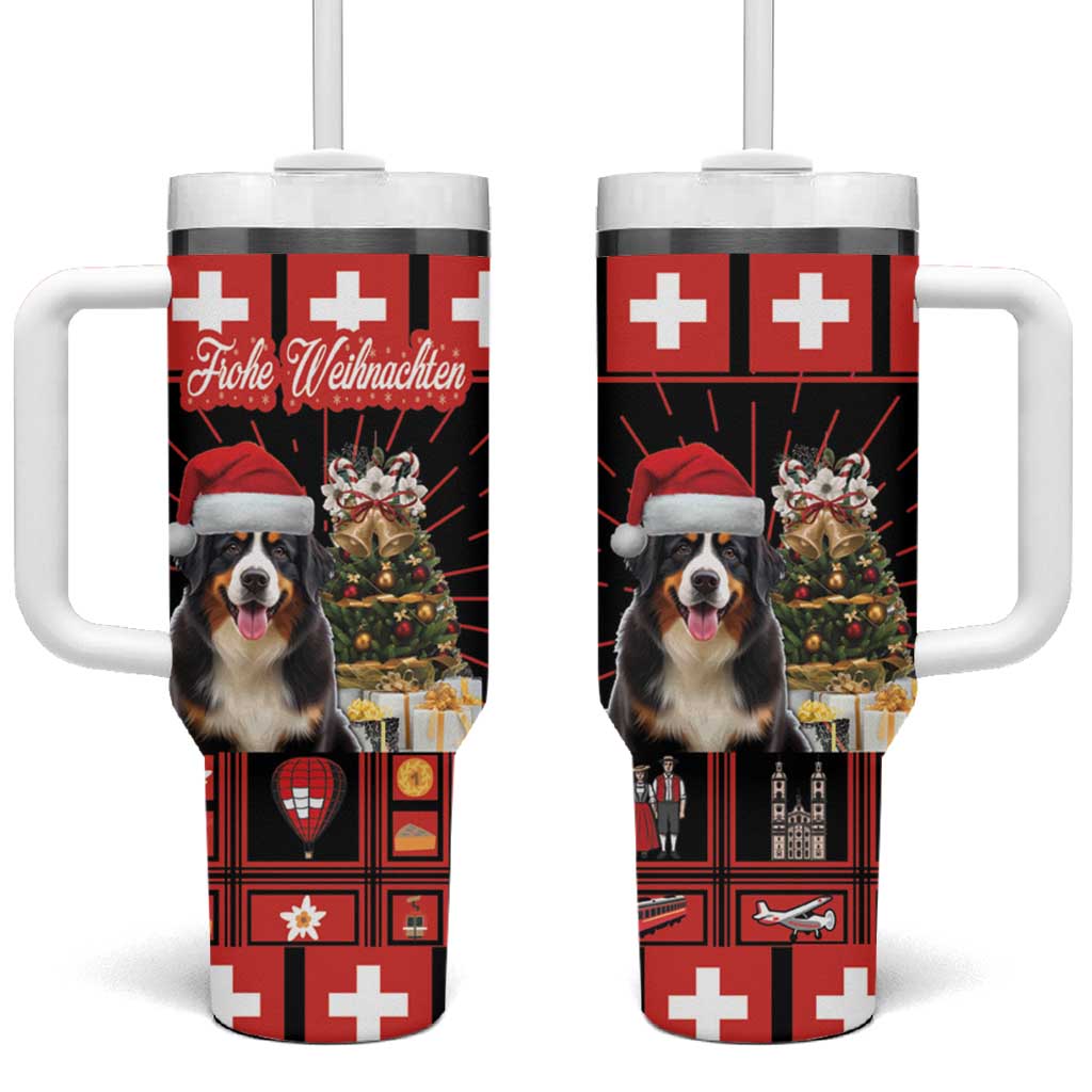 Merry Christmas Bernese Mountain Dog Tumbler With Handle Switzerland Symbols - Lightning Art