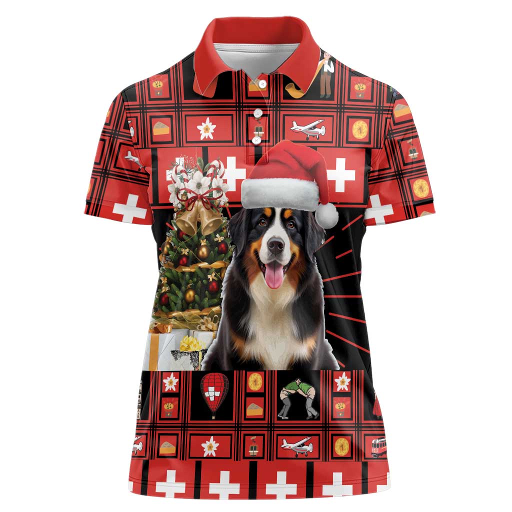 Merry Christmas Bernese Mountain Dog Women Polo Shirt Switzerland Symbols - Lightning Art