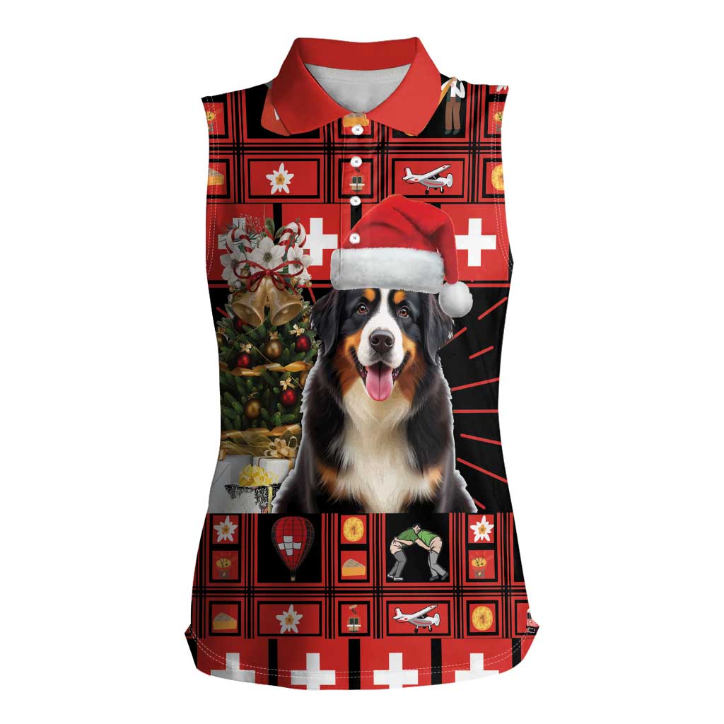 Merry Christmas Bernese Mountain Dog Women Sleeveless Polo Shirt Switzerland Symbols - Lightning Art