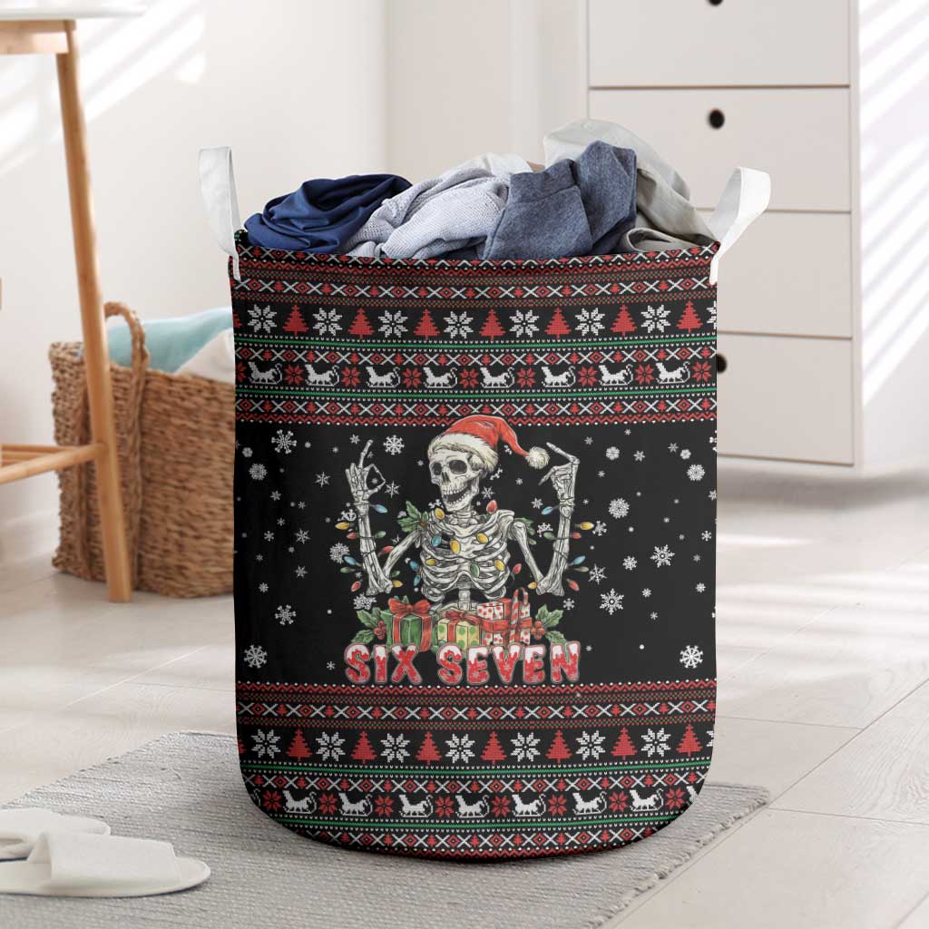 Six Seven Santa Skeleton Laundry Basket Funny Christmas Skull - Wonder Print Shop