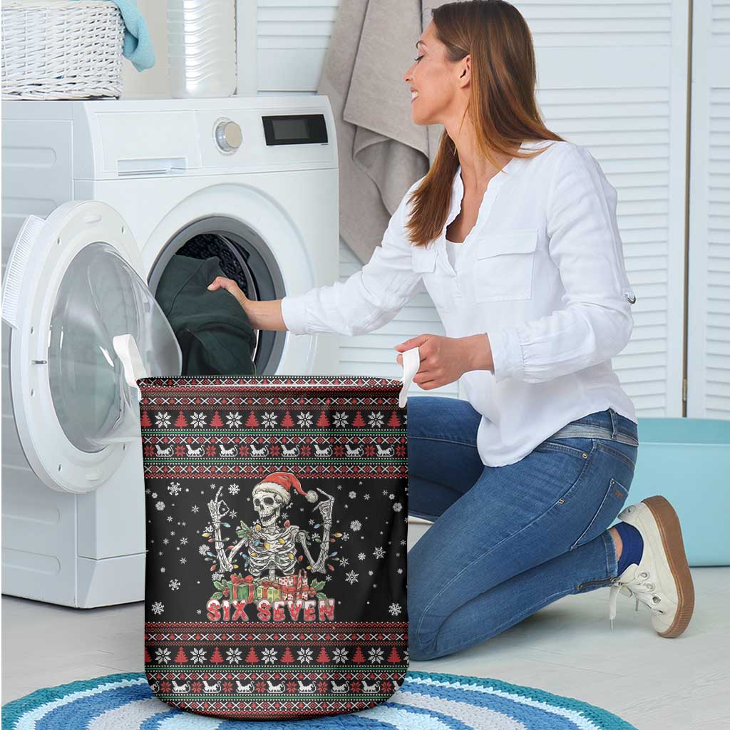 Six Seven Santa Skeleton Laundry Basket Funny Christmas Skull - Wonder Print Shop
