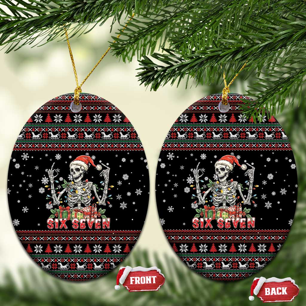 Six Seven Santa Skeleton Ceramic Ornament Funny Christmas Skull - Wonder Print Shop