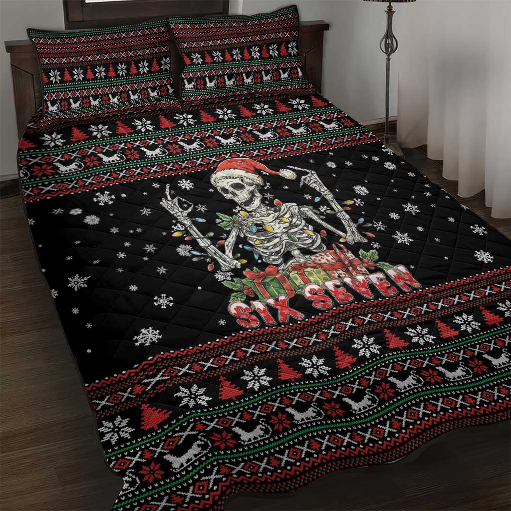 Six Seven Santa Skeleton Quilt Bed Set Funny Christmas Skull - Wonder Print Shop