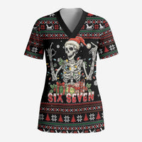 Six Seven Santa Skeleton Scrub Top Funny Christmas Skull - Wonder Print Shop