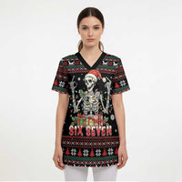 Six Seven Santa Skeleton Scrub Top Funny Christmas Skull - Wonder Print Shop