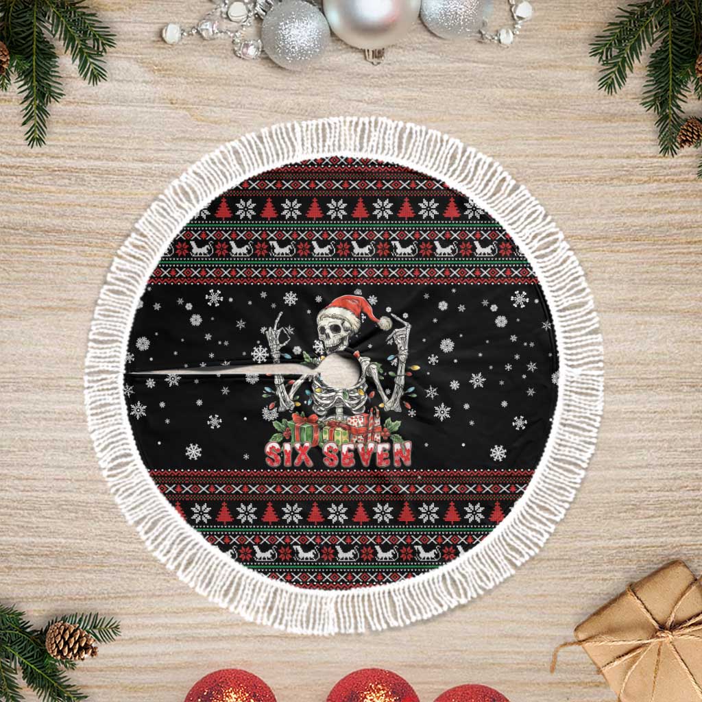 Six Seven Santa Skeleton Tree Skirt Funny Christmas Skull - Wonder Print Shop