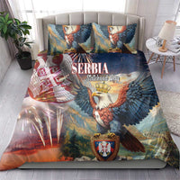 Serbia eagle bedding set with duvet and two pillows featuring large eagle and crown crest