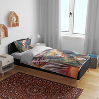 Eagle crest duvet bedding set with two pillows, featuring Serbia text and crown
