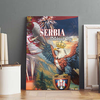 Serbia Statehood Day canvas wall art framed by decor, eagle with shield emblem.
