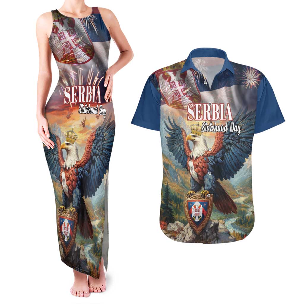 Serbia Eagle Statehood Day Couples Matching Tank Maxi Dress and Hawaiian Shirt Only Unity Saves The Serbs - Wonder Print Shop