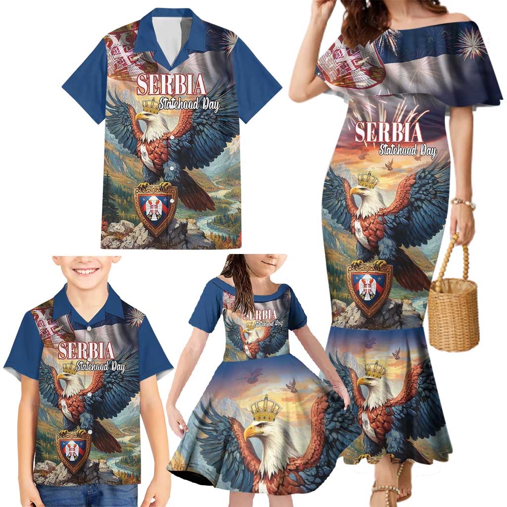 Serbia Eagle Statehood Day Family Matching Mermaid Dress and Hawaiian Shirt Only Unity Saves The Serbs - Wonder Print Shop