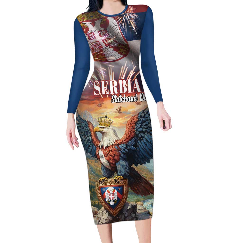 Serbia Eagle Statehood Day Long Sleeve Bodycon Dress Only Unity Saves The Serbs - Wonder Print Shop