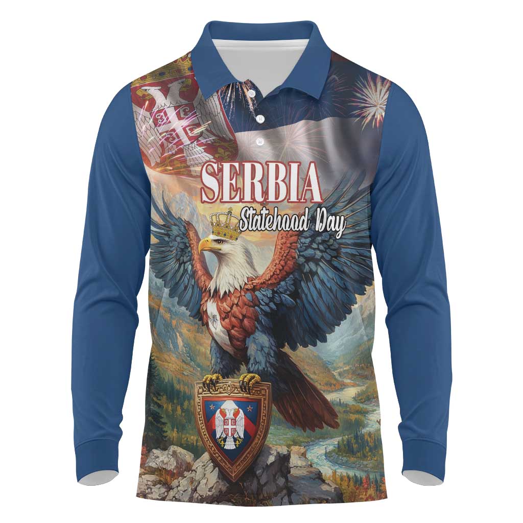 Serbia Eagle Statehood Day Long Sleeve Polo Shirt Only Unity Saves The Serbs - Wonder Print Shop