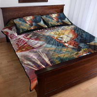 Serbia quilt bed set with blue eagle, shield crest, and 2 coordinating pillow shams