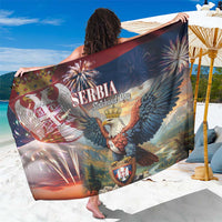 Blue Serbia-themed eagle sarong with fireworks graphic and central crest