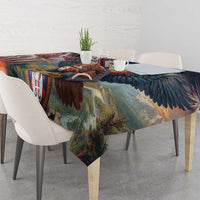 Serbia eagle themed tablecloth corner view with printed crest and fabric edge