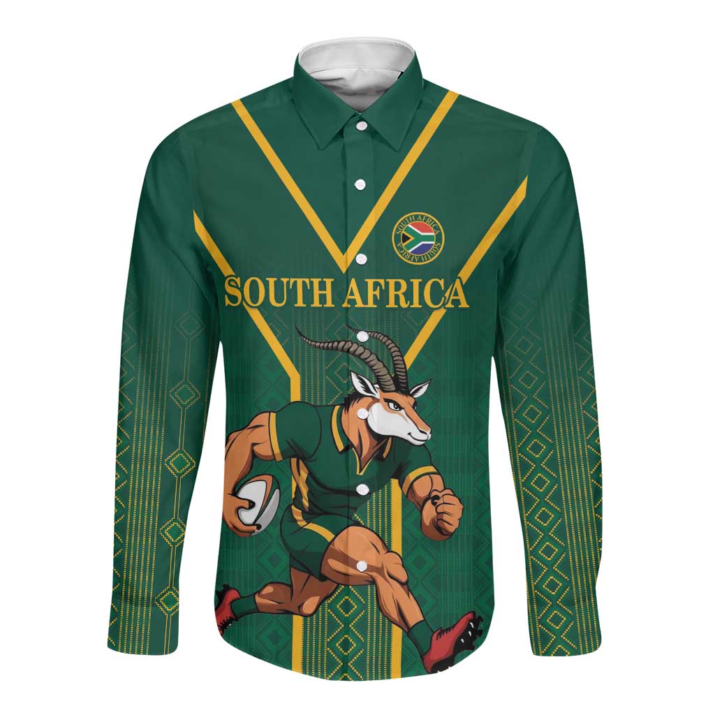 Custom South Africa Rugby Long Sleeve Button Shirt Go Springboks - Wonder Print Shop