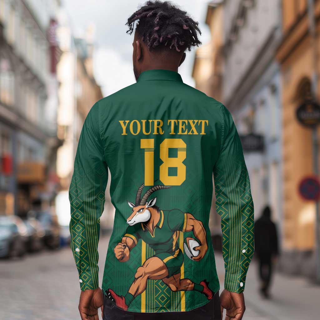 Custom South Africa Rugby Long Sleeve Button Shirt Go Springboks - Wonder Print Shop