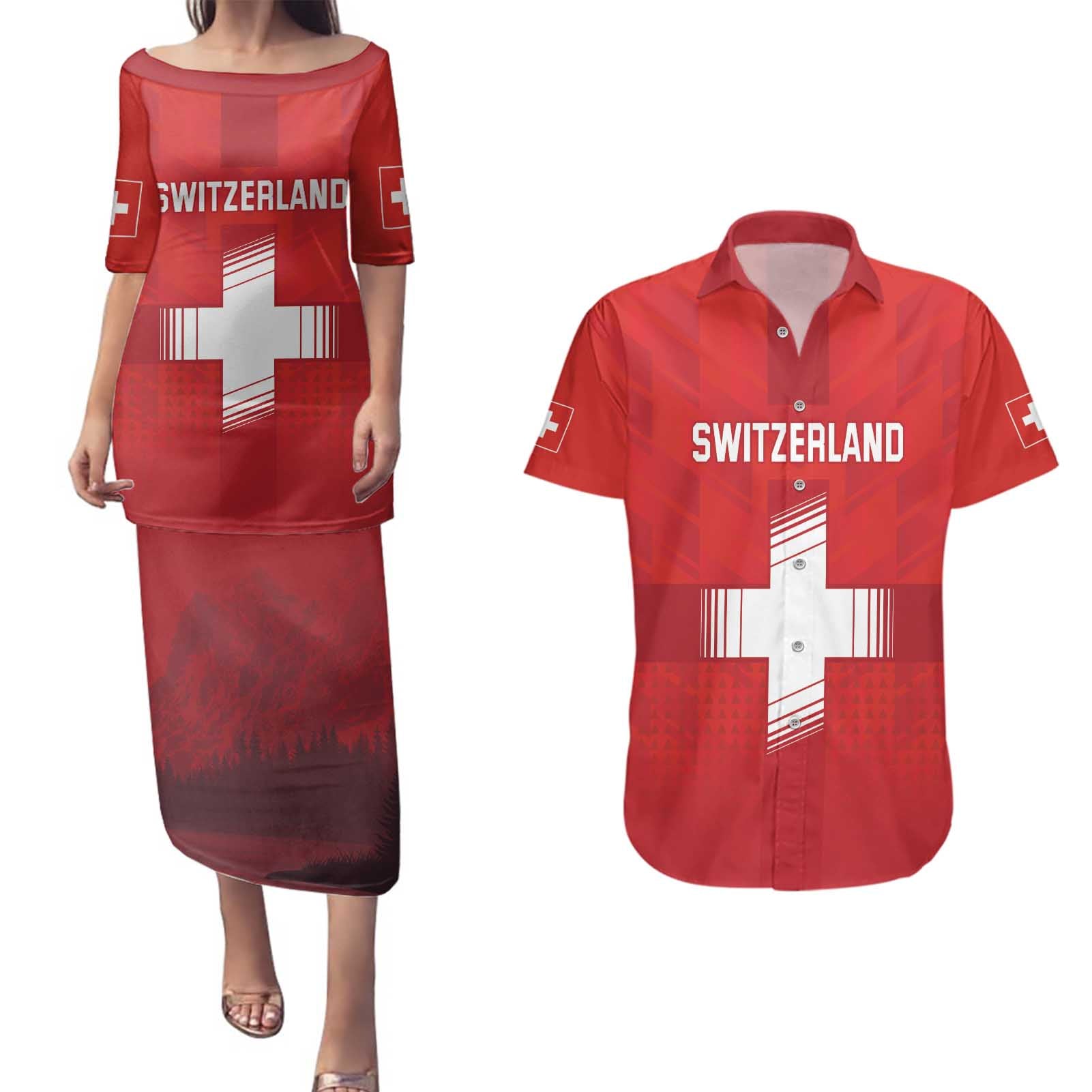 Custom Switzerland Football Couples Matching Puletasi and Hawaiian Shirt Red Crosses Go Champions