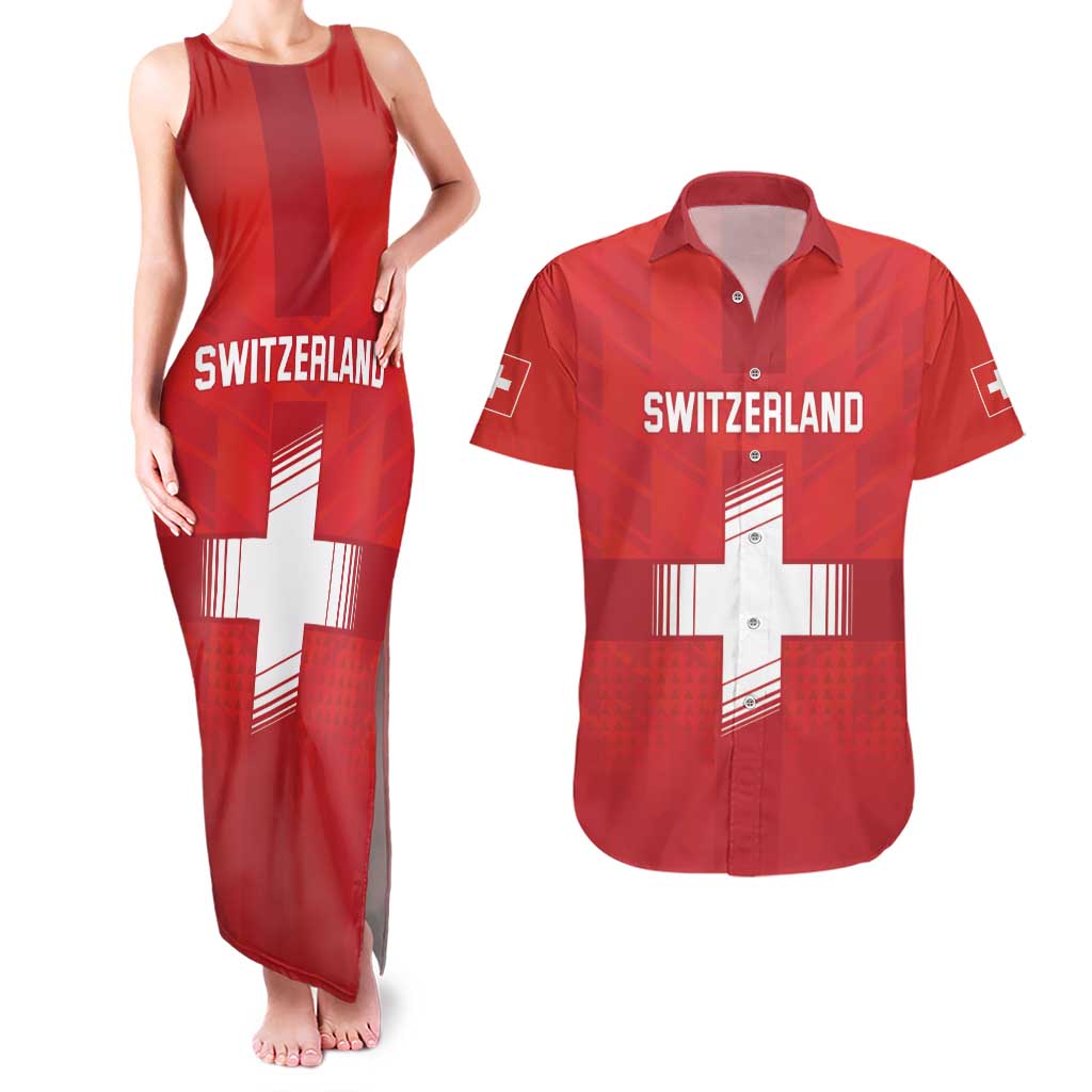 Custom Switzerland Football Couples Matching Tank Maxi Dress and Hawaiian Shirt Red Crosses Go Champions