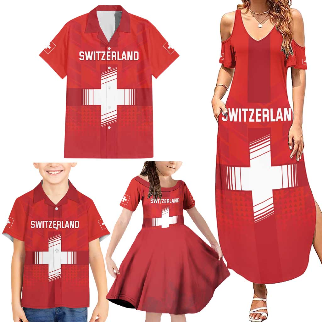 Custom Switzerland Football Family Matching Summer Maxi Dress and Hawaiian Shirt Red Crosses Go Champions