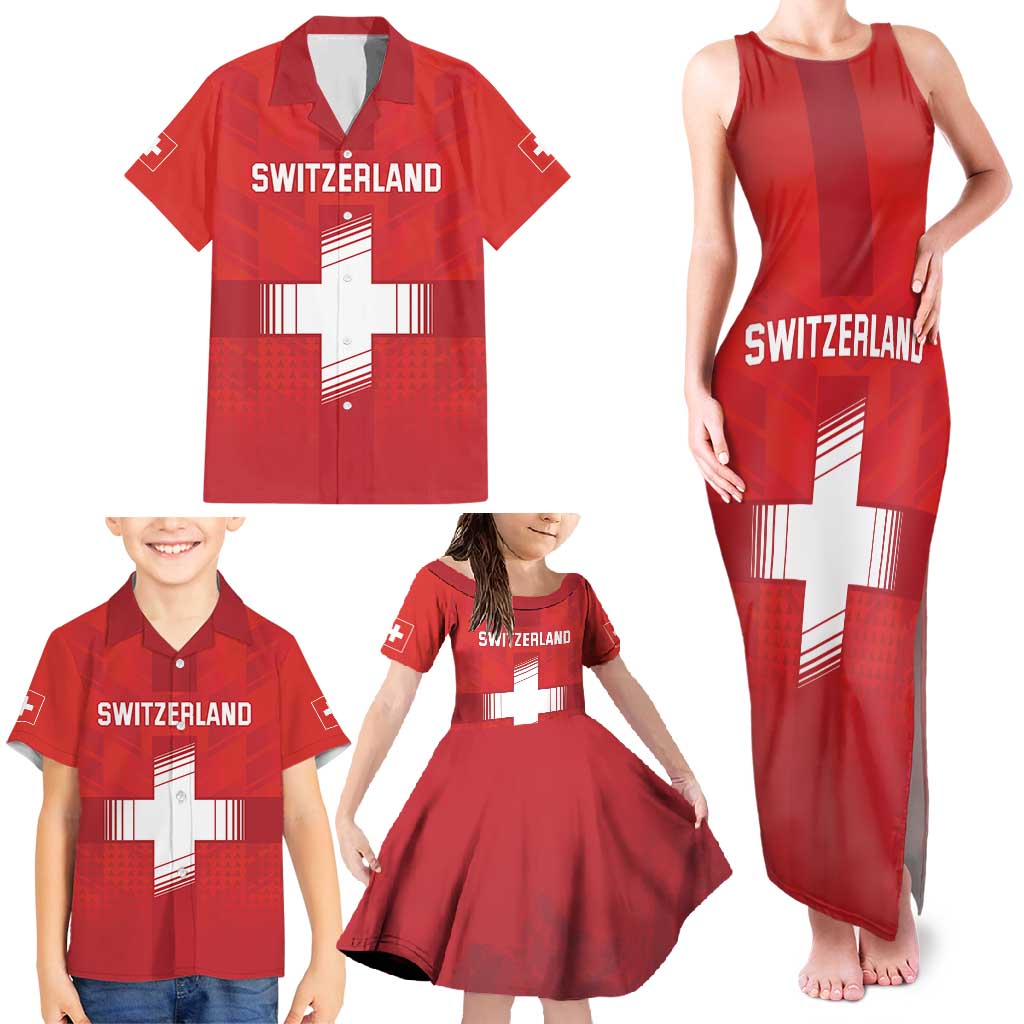 Custom Switzerland Football Family Matching Tank Maxi Dress and Hawaiian Shirt Red Crosses Go Champions