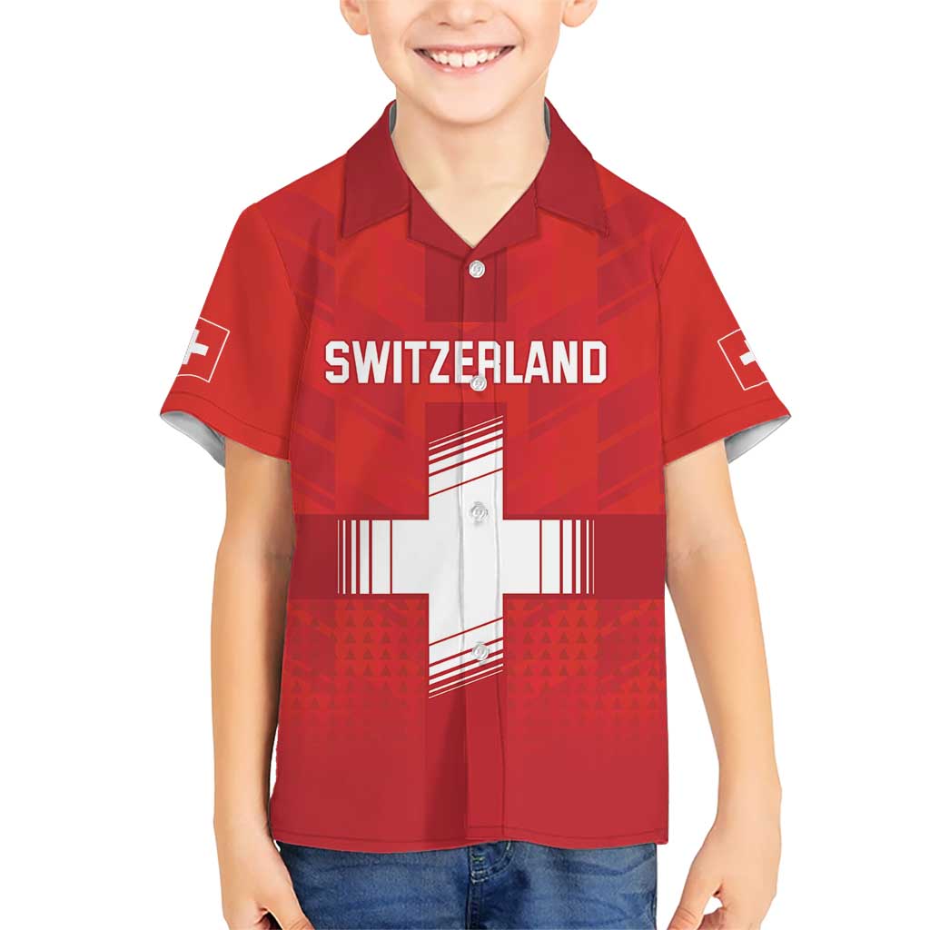 Custom Switzerland Football Kid Hawaiian Shirt Red Crosses Go Champions