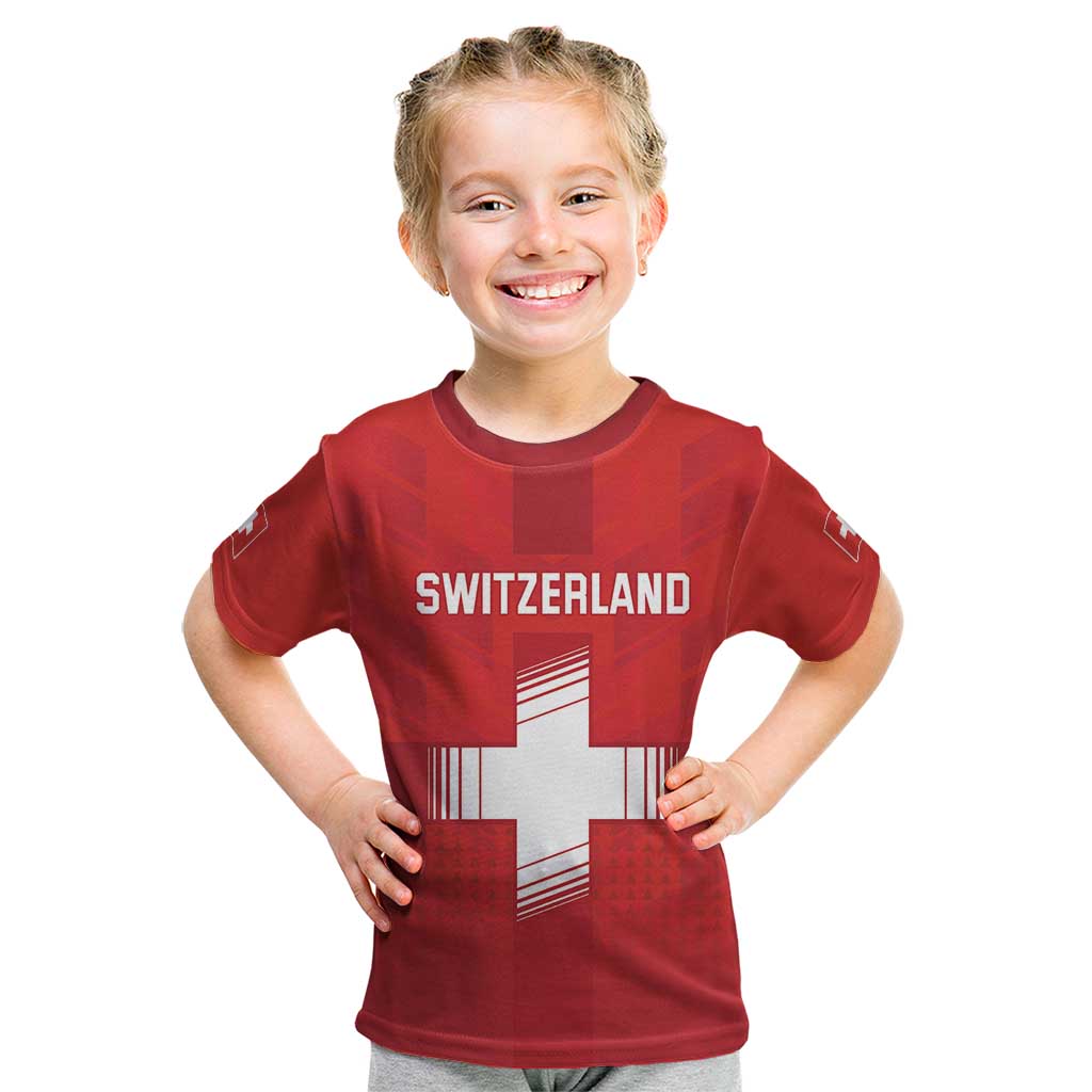 Custom Switzerland Football Kid T Shirt Red Crosses Go Champions