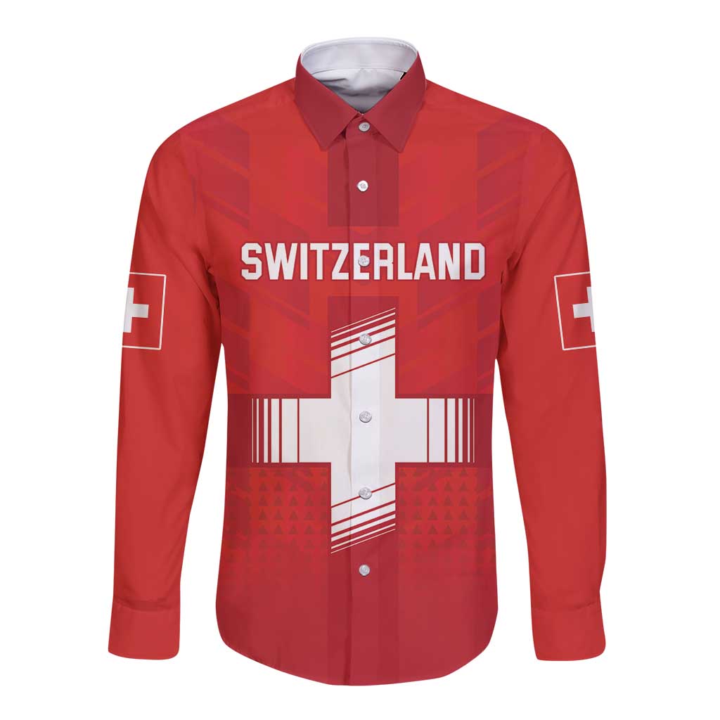 Custom Switzerland Football Long Sleeve Button Shirt Red Crosses Go Champions